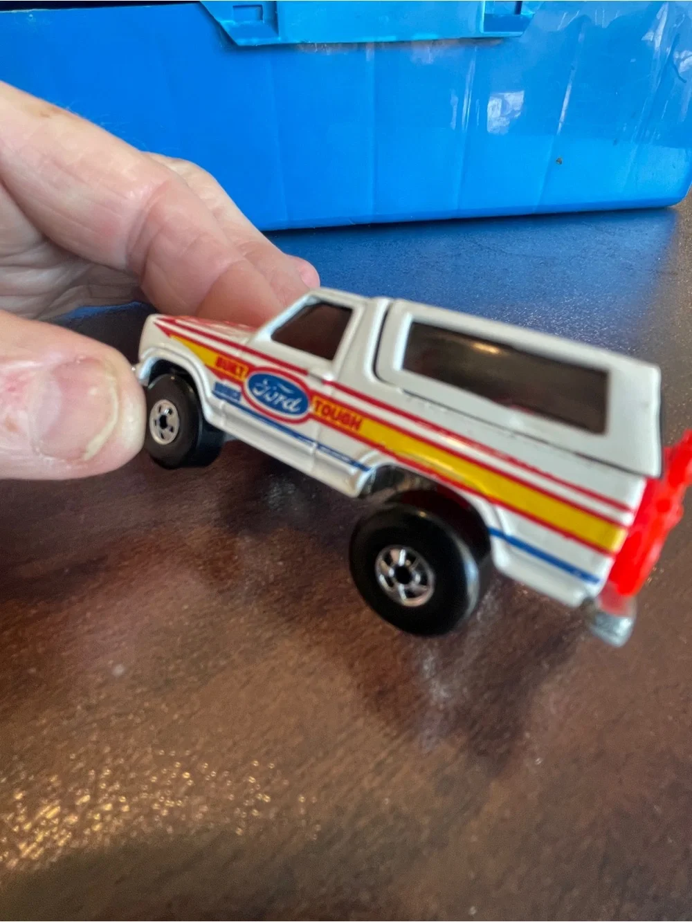 Hot Wheels 1980 Built Ford Tough Bronco White With Flames With Red Motorcycle